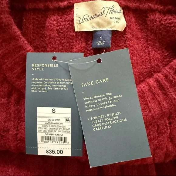 NWT Universal Thread Long Sleeve Cable Knit Mini Maroon Sweater Dress Size Small - Picture 5 of 12